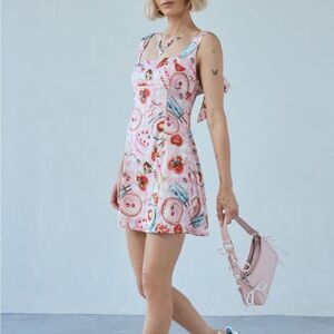 Urban Outfitters Bri Double Bow Satin Mini Dress 
 Heart and Tea Party Design